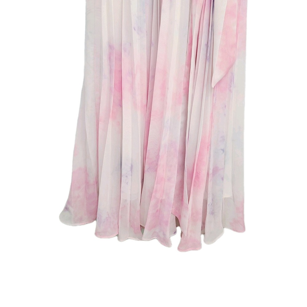 Ivy City Co Lovers Dress S Pink White Chiffon Pleated‎ Long Sleeve Ruffle Midi - Picture 3 of 11